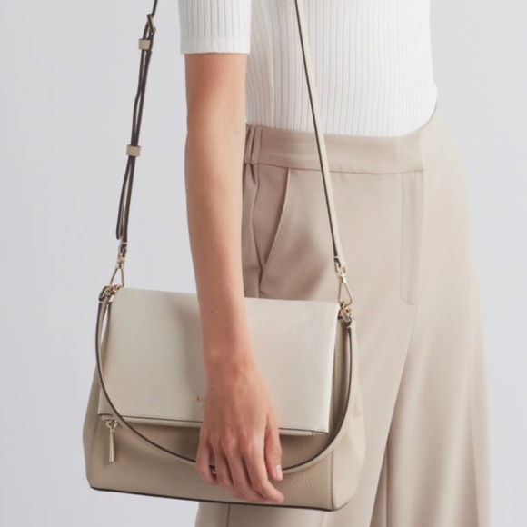 Kate Spade Leila Colorblock Pebbled Leather Flap Shoulder Bag, Light Sand NWT - Picture 2 of 9
